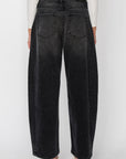 Black High Rise Barrel Jeans | Relaxed Fit