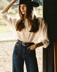Artemis Vintage High-Rise Palazzo Jeans with Metal Link Detail – Dark Wash