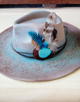 Hand-Painted Leopard Boho Western Cowgirl Hat & Band Turq Brown 987c