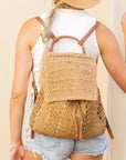Woven Straw Backpack