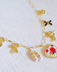 Ballet Garden Charm Necklace – Whimsical Gold Chain with Rose, Swan, Angel & Ballet Shoe Charms