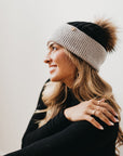 2 Tone Angora Knit Fur Pom Beanie