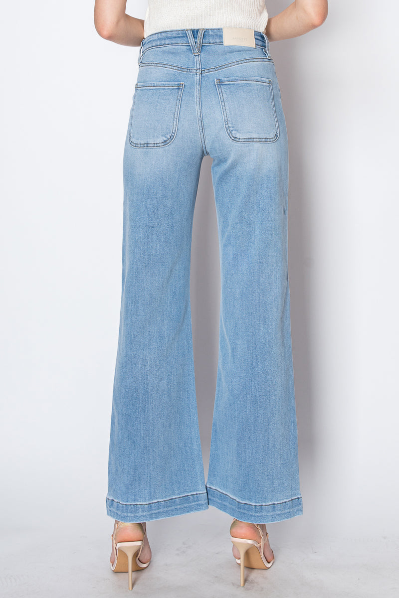 Artemis Vintage |ECO Friendly Front Pocket Detail High Rise Flare Jeans