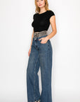Artemis Vintage |Double Snap On Waistband Layered Ultra High Rise Wide Jeans - My Pampered Life Seattle