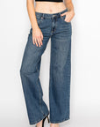 Artemis Vintage |Double Snap On Waistband Layered Ultra High Rise Wide Jeans - My Pampered Life Seattle