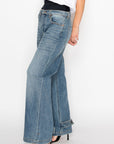 Artemis Vintage |Adjustable Hem Knit Band Wide Leg Jeans - My Pampered Life Seattle