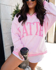 Latte - Pink Vintage V-Neck Sweatshirt