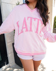 Latte - Pink Vintage V-Neck Sweatshirt