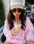 Latte - Pink Vintage V-Neck Sweatshirt