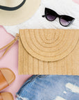 Straw Foldover Convertible Clutch