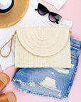 Straw Foldover Convertible Clutch