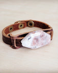 Sunstone Slab Narrow Leather Cuff Bracelet