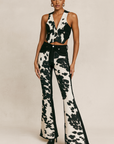 GJG Denim Rodeo Bell Bottom Jeans — Black & White Cow Print