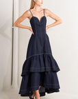 Raw Elegance Denim Midi Dress