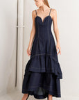 Raw Elegance Denim Midi Dress