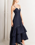 Raw Elegance Denim Midi Dress