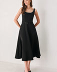 Flying Tomato Jeweled Noir Black Belted Midi Dress