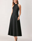 Flying Tomato After Dark Halter Denim Midi Dress