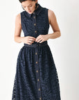 Flying Tomato | Navy Lace Denim Midi Dress
