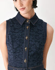 Flying Tomato | Navy Lace Denim Midi Dress