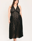 Flying Tomato | Black Lace Halter Midi Dress
