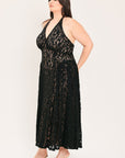 Flying Tomato | Black Lace Halter Midi Dress