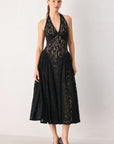 Flying Tomato | Black Lace Halter Midi Dress