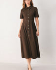 Flying Tomato | Brown Button Front Midi Shirt Dress
