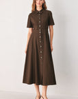 Flying Tomato | Brown Button Front Midi Shirt Dress