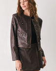 Flying Tomato Saddle Street Brown Faux Leather Cropped Jacket