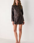 Flying Tomato Saddle Street Brown Faux Leather Cropped Jacket