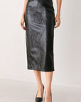 Port Wine High-Rise Faux Leather Midi Skirt