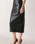 Port Wine High-Rise Faux Leather Midi Skirt