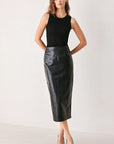 Port Wine High-Rise Faux Leather Midi Skirt