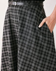 Flying Tomato | Black Plaid Full Midi Skirt