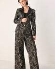 Flying Tomato Lace Theory Black and Camel Lace Wide Leg Pants