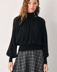Flying Tomato Pearl-Button Draped Sweater
