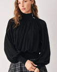 Flying Tomato Pearl-Button Draped Sweater