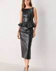 Port Wine Faux Leather Peplum Top
