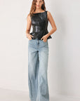 Port Wine Faux Leather Peplum Top