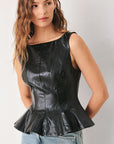 Port Wine Faux Leather Peplum Top