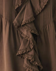 Flying Tomato Earthbound Romance Brown Ruffle Pintuck Blouse