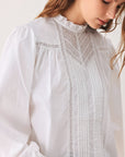 Flying Tomato Porcelain Lace Pintuck Blouse