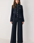 Flying Tomato Indigo Icon Chain Detail Peplum Denim Top