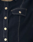 Flying Tomato Indigo Icon Chain Detail Peplum Denim Top