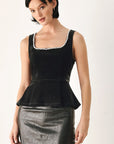 Flying Tomato | Midnight Glam Jeweled Velvet Peplum Top