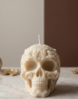 Floral Skull Sculpture Candle – Hand-Poured Soy Wax | Ivory & Gray