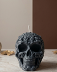 Floral Skull Sculpture Candle – Hand-Poured Soy Wax | Ivory & Gray