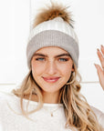 2 Tone Angora Knit Fur Pom Beanie