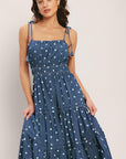 Nautical Dot Denim Midi Dress